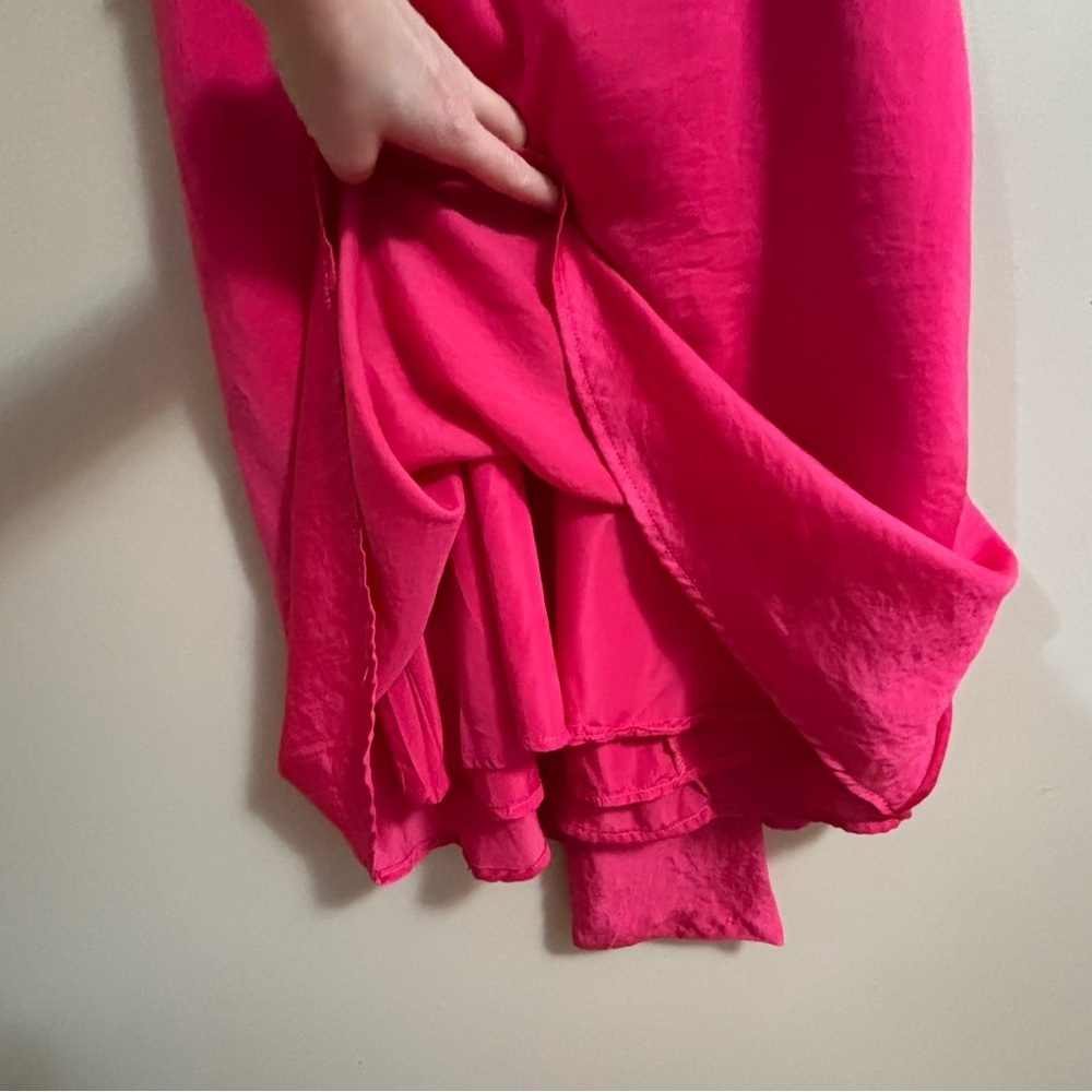 🥰2/$20 Streetwear Society XL Fuschia Pink Empire 80s Puff Sleeve Satin Dress - Picture 7 of 12